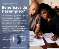 ¿Preguntas sobre los beneficios de desempleo?
Los Servicios Legales de Central Jersey pueden ayudarlo.
Llámenos o visítenos en línea para obtener más información.
.
Mercer County: (609) 695-6249
Union County: (908) 354-4340
Middlesex County: (732) 249-7600
.
.
Central Jersey Legal Services es una firma de abogados sin fines de lucro que brinda asistencia legal civil GRATUITA a residentes de bajos ingresos en los condados de Middlesex, Mercer y Union en Nueva Jersey. Para obtener más información sobre nuestros servicios, visítenos en línea en:
www.centraljerseylegalservices.org 
.
.
#ComunidadTrenton #DesempleadosNJ #DesempleoNJ #AyudaDesempleo #BeneficiosDesempleo #Desempleado #TrentonNJ #ElizabethNJ #ComunidadElizabeth #CondadoMercerNJ #CondadoUnionNJ #CiudadUnionNJ #NewBrunswickNJ #PerthAmboy #PerthAmboyNJ #ServiciosLegales #ServiciosLegalesTrenton #ServiciosLegalesElizabeth #ServiciosLegalesNewBrunswick #ServiciosLegalesPerthAmboy